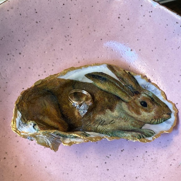 HANDMADE DECOUPAGE TOPIARY OYSTER SHELL TRINKET RING DISH or HANGING ORNAMENT - Picture 11 of 14